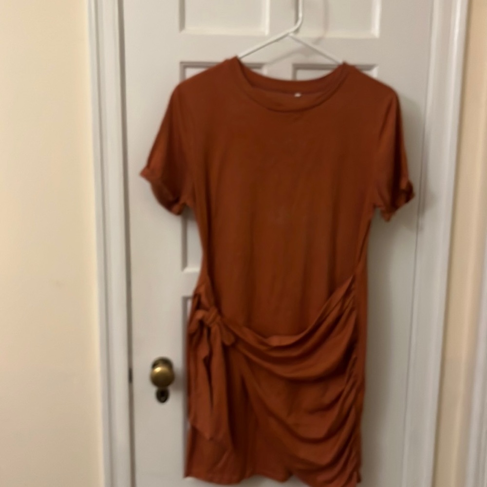 Burnt Orange wrap waist t shirt dress